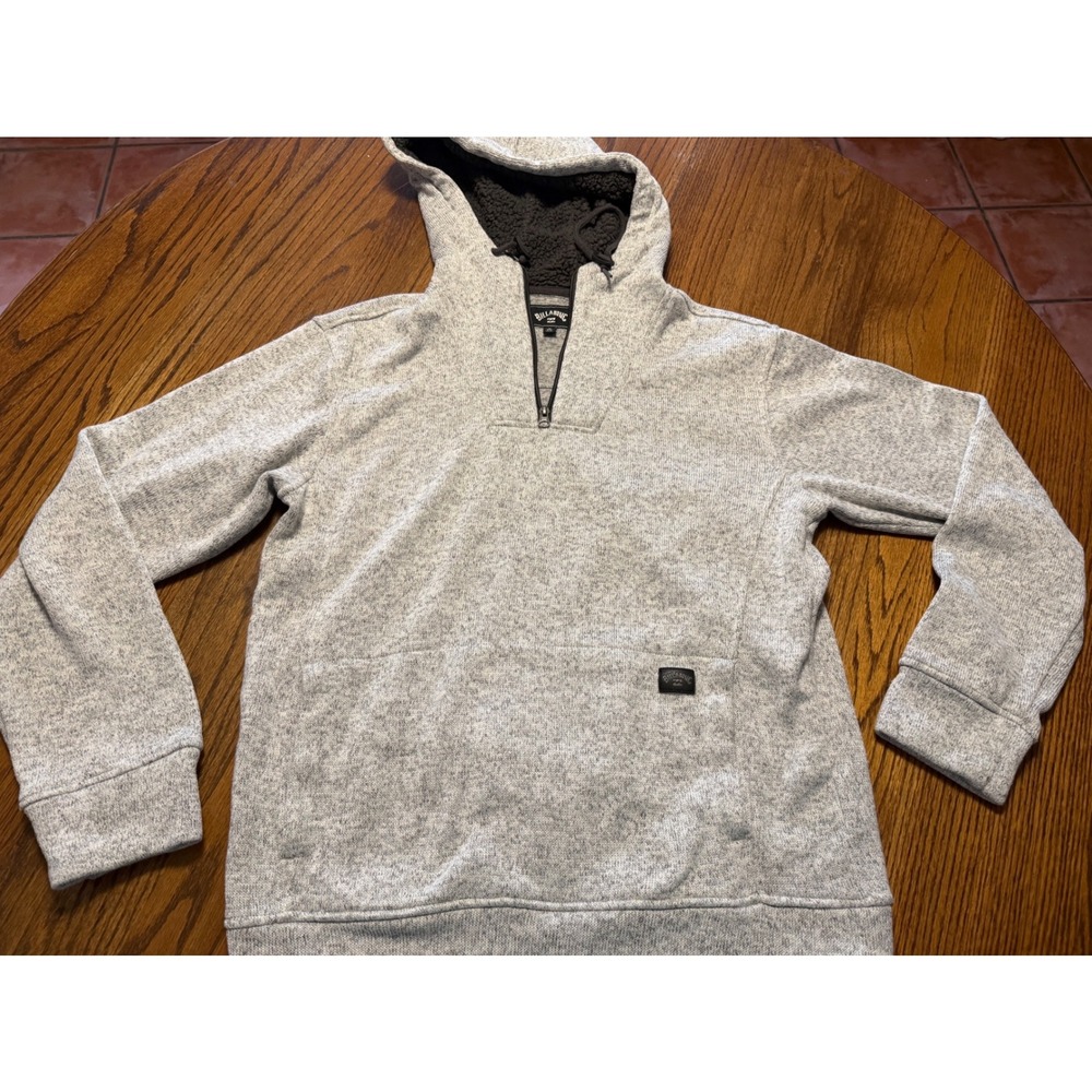 Billabong Mens Quarter Zip Hoodie Gray Heather Knit Sherpa Lined Hood Medium